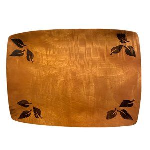NWT Large Mango & Acacia Wood Platter with Stenciled Leaves